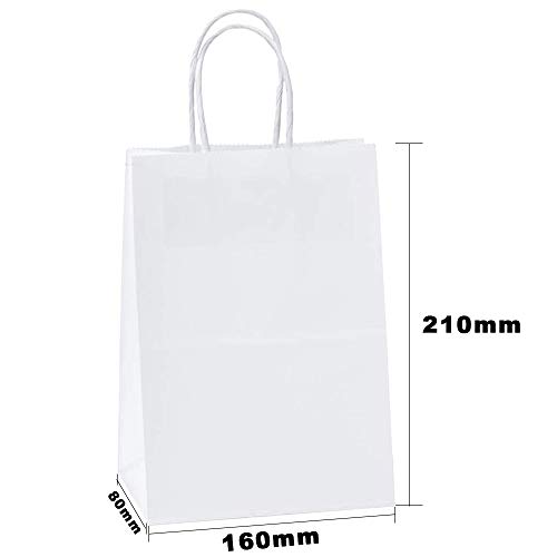 Hnmedia 24 bolsas de papel kraft bolsas de papel reciclado con asas para hornear, fiestas de cumpleaños, celebraciones, regalos, compras, venta al por menor blanco