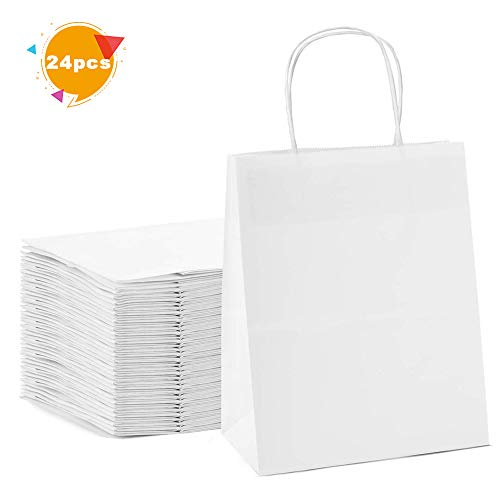 Hnmedia 24 bolsas de papel kraft bolsas de papel reciclado con asas para hornear, fiestas de cumpleaños, celebraciones, regalos, compras, venta al por menor blanco