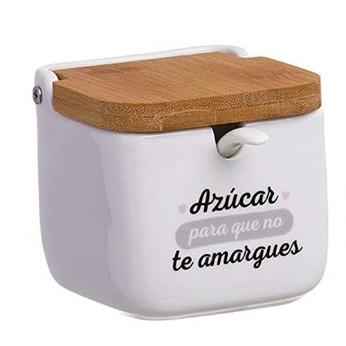 Hogar y Mas Azucarero cerámica de Cocina Original con Frase Original Azúcar para Que no te amargues, Gris