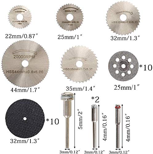 Hoja de Sierra Circular NAHUAA 30 pcs Hojas de Sierra Circular HSS Disco de Diamante Dremel Disco de corte de Resina con 5 Pcs mandril para madera metal piedra plástico