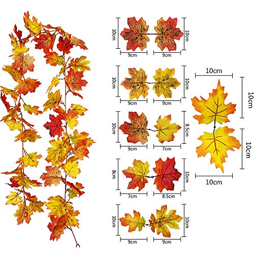 Hojas de Otoño,Hojas de Arce,Guirnaldas Artificiales de Hojas de Arce ,Guirnalda de Hojas de Otoño para Interior Boda al Aire Libre Acción de Gracias Cena Fiesta Chimenea Decoración Navideña (O)