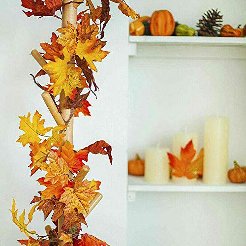 Hojas de Otoño,Hojas de Arce,Guirnaldas Artificiales de Hojas de Arce ,Guirnalda de Hojas de Otoño para Interior Boda al Aire Libre Acción de Gracias Cena Fiesta Chimenea Decoración Navideña (O)