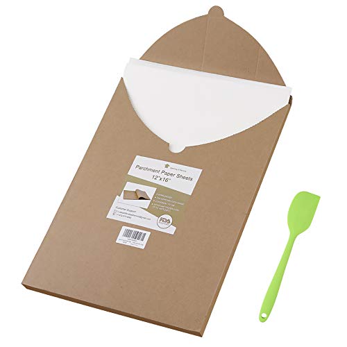 Hojas de papel de pergamino de 30,5 x 40,5 cm, papel de pergamino precortado sin blanquear para hornear con un raspador de aceite, no se riza, pega, quema y práctico embalaje de cartón