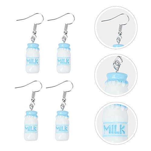 Holibanna 2 Pares de Aretes de Botella de Leche de Resina de Plástico Botella de Bebida de Dibujos Animados Anzuelo de Pesca Pendientes Colgantes para Mujeres Niñas Joyería de Vestir