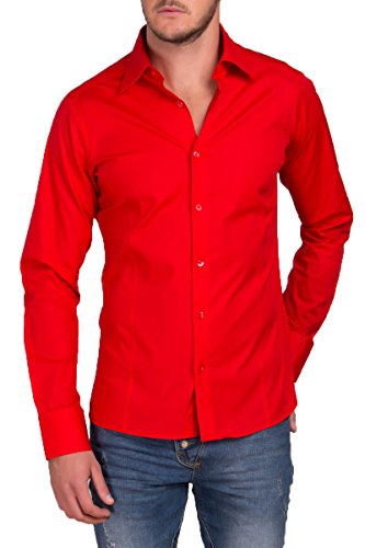 Hombre Camisa De Manga Larga Business Traje Tiempo Libre boda Basic estándar Slim Fit rojo XXXXL