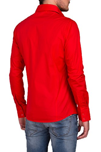 Hombre Camisa De Manga Larga Business Traje Tiempo Libre boda Basic estándar Slim Fit rojo XXXXL