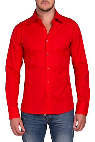 Hombre Camisa De Manga Larga Business Traje Tiempo Libre boda Basic estándar Slim Fit rojo XXXXL