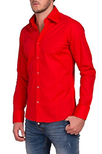 Hombre Camisa De Manga Larga Business Traje Tiempo Libre boda Basic estándar Slim Fit rojo XXXXL