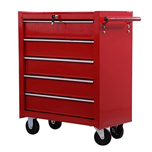 HOMCOM Carro Caja de Herramientas Taller movil con 5 cajones 4 Ruedas Chapa de Acero Rojo