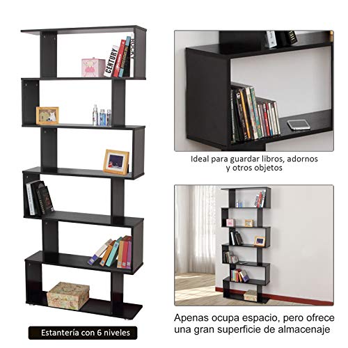 HOMCOM Estanteria Libreria 6 Estantes Madera Forma S 80x25x192cm Estantes Color Negro