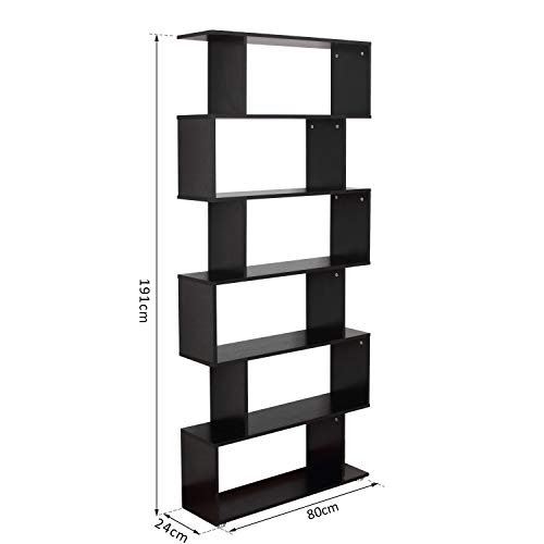 HOMCOM Estanteria Libreria 6 Estantes Madera Forma S 80x25x192cm Estantes Color Negro