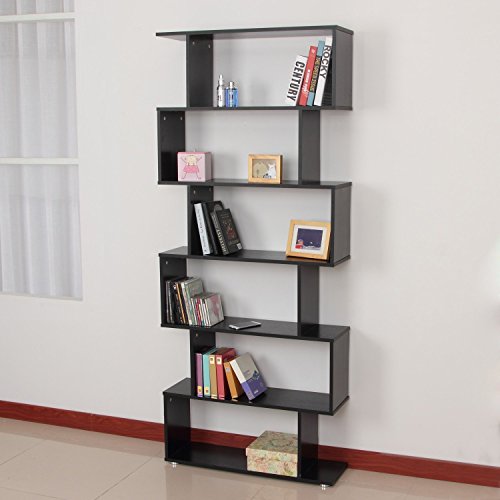 HOMCOM Estanteria Libreria 6 Estantes Madera Forma S 80x25x192cm Estantes Color Negro