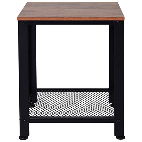 HOMCOM Mesa Auxiliar con Estante Inferior Estilo Industrial Rústico Mesa de Café Elegante Mesa de Sala y Dormitorio Carga 30 kg 45x45x55cm Marrón y Negro