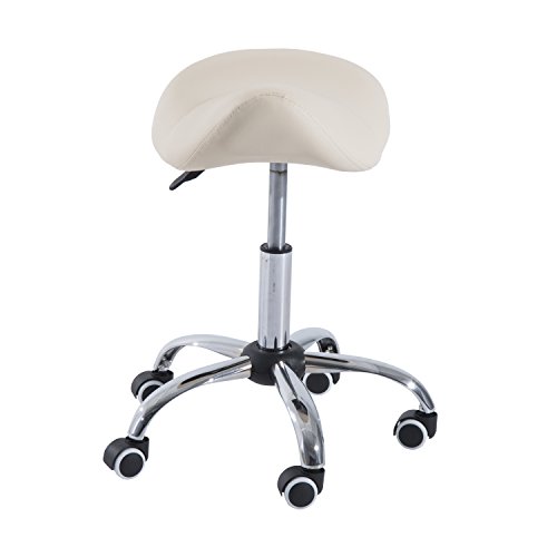 HOMCOM Silla Trabajo Taburete Ruedas Giratorias Taburete Cosmetica Dentista Peluqueria Color Beige