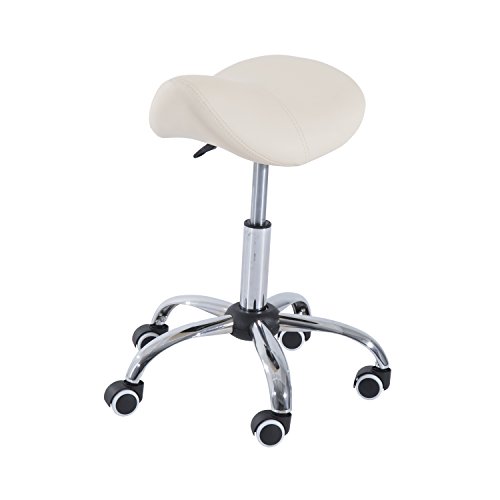 HOMCOM Silla Trabajo Taburete Ruedas Giratorias Taburete Cosmetica Dentista Peluqueria Color Beige