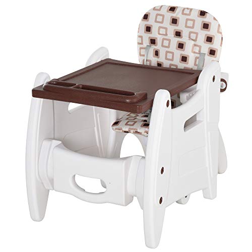 HOMCOM Trona para Bebés 3 en 1 para Mayores de 6 Meses Transformable en Mesa y Silla Multifuncional Ajustable en 3 Posiciones Respaldo Alto Acolchado con 2 Bandejas Extraíbles 57x59x105 cm Blanco