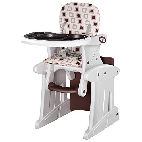 HOMCOM Trona para Bebés 3 en 1 para Mayores de 6 Meses Transformable en Mesa y Silla Multifuncional Ajustable en 3 Posiciones Respaldo Alto Acolchado con 2 Bandejas Extraíbles 57x59x105 cm Blanco