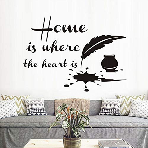 Home Is Where The Heart Is Feather Citas Wall Art Room Sticker, Decal Door Stencils Decoración de la ventana, Decoración de pared 59x43cm