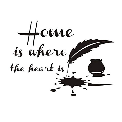 Home Is Where The Heart Is Feather Citas Wall Art Room Sticker, Decal Door Stencils Decoración de la ventana, Decoración de pared 59x43cm