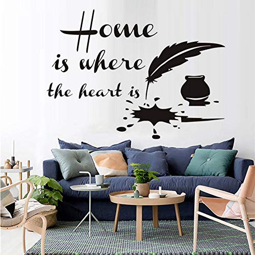 Home Is Where The Heart Is Feather Citas Wall Art Room Sticker, Decal Door Stencils Decoración de la ventana, Decoración de pared 59x43cm