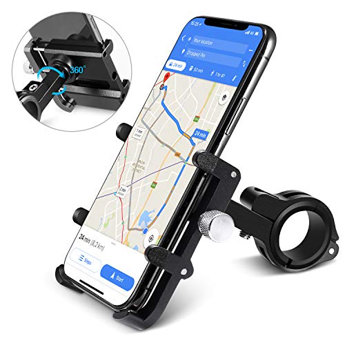 homeasy Soporte Móvil Bicicleta, Ajustable Universal Soporte Movil Moto Anti Vibración para 3.5"-7" Smartphones con Rotación 360°, Adecuado para iPhone XS/XR/X/8/8Plus/7Plus Samsung S7/S8/S9 (Negro)