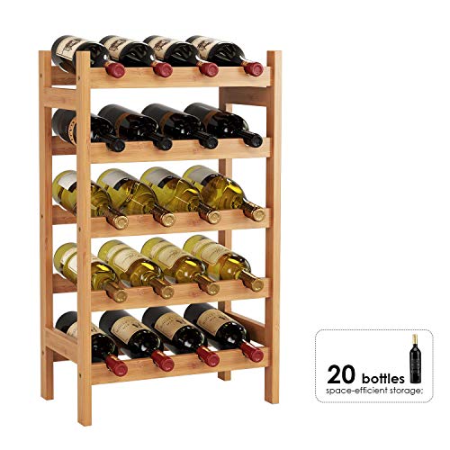 HOMECHO Botellero para 20 Botellas de 5 Estantes Estantería para Botellas de Vino de Bambú 43.5 x 24.6 x 73 cm