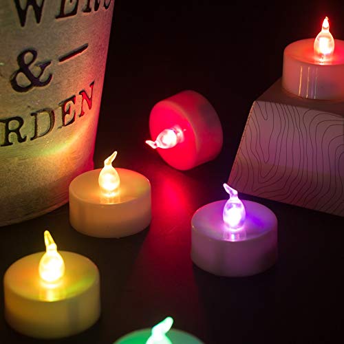 Homemory 24 velas de té LED que cambian de color, sin llama, con colores arcoíris, funciona con pilas, velas falsas de colores para bodas, fiestas y Navidad, sin luz parpadeante