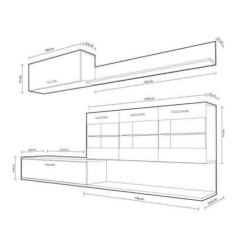 HomeSouth - Mueble de Comedor, modulo Salon Vitrina con Led, Modelo Zafiro, Acabado Color Roble y Grafito, Medidas: 250 cm (Ancho) x 39,6 cm (Fondo)