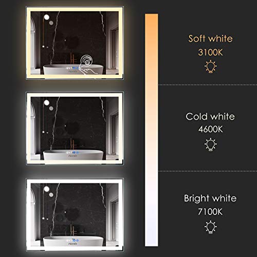 Homfa 80x60cm Espejo Baño Antivaho Espejo de Pared Espejo Colgante Salón con Luz LED Interruptor Táctil 3 Temperatura de Color Ajustable