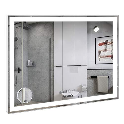 Homfa 80x60cm Espejo Baño Antivaho Espejo de Pared Espejo Colgante Salón con Luz LED Interruptor Táctil 3 Temperatura de Color Ajustable