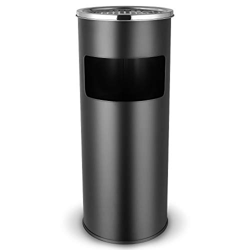 Homfa Cenicero de Pie Desmontable para Jardín Centro Comercial Empresa KTV Cubo de Basura con Cenicero de Pie de Acero Inoxidable 30L Negro 60.5 x 25 x 25 cm