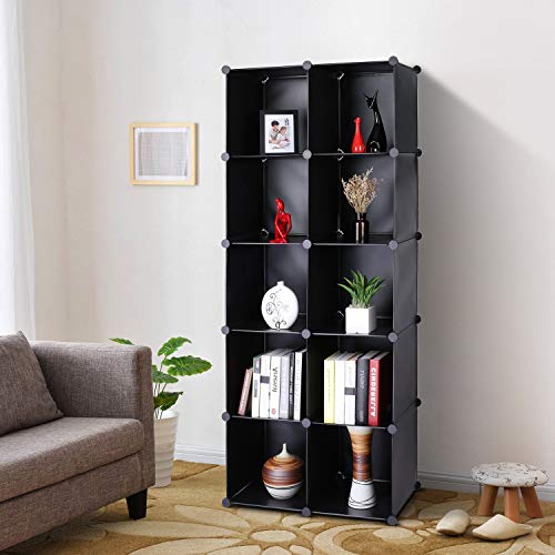 Homfa Estantería Librería Armario Modular Organizador para Libros Ropas Zapatos de 10 Cubos Negro