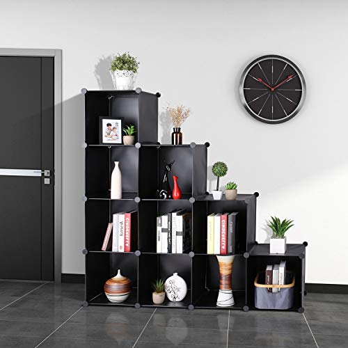 Homfa Estantería Librería Armario Modular Organizador para Libros Ropas Zapatos de 10 Cubos Negro