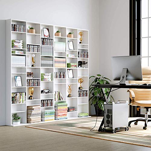 Homfa Estantería para CDs y DVDs Librería de Pared Estantería Ajustable para Libros Blanco con 27 Cubos 102.5x16x190cm