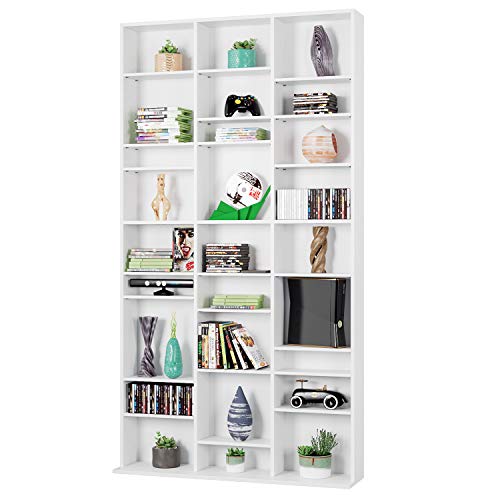 Homfa Estantería para CDs y DVDs Librería de Pared Estantería Ajustable para Libros Blanco con 27 Cubos 102.5x16x190cm