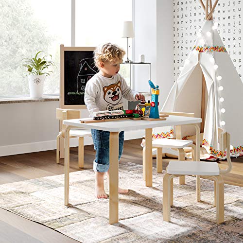 Homfa Juego de Mesa y 2 Sillas para Niños Muebles Infantiles Mesa con Sillas para Ñinos de 2-10 Años Blanco