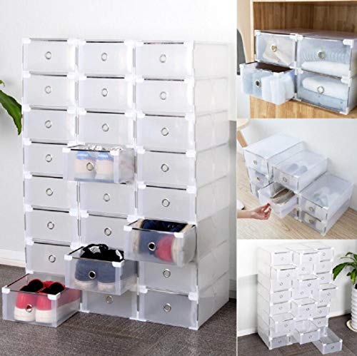 Homgrace 24 Cajas de Zapatos de Plástico Transparente Apilable Zapatero Cajas de Almacenaje Cajón Organizador 31 x 20 x 11 CM