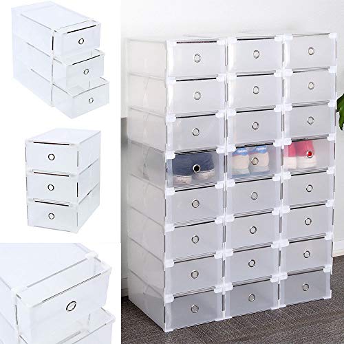 Homgrace 24 Cajas de Zapatos de Plástico Transparente Apilable Zapatero Cajas de Almacenaje Cajón Organizador 31 x 20 x 11 CM