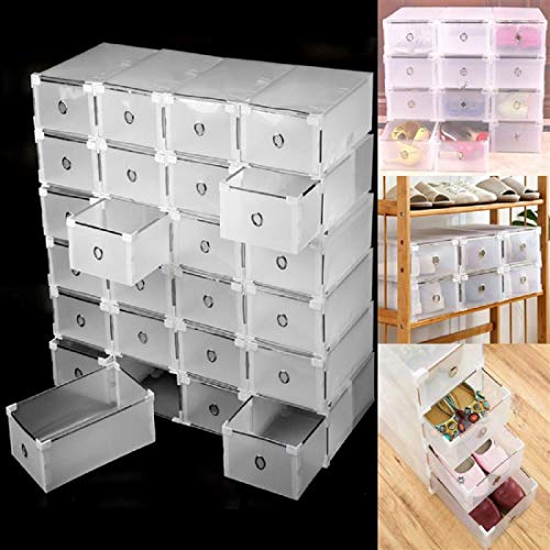 Homgrace 24 Cajas de Zapatos de Plástico Transparente Apilable Zapatero Cajas de Almacenaje Cajón Organizador 31 x 20 x 11 CM