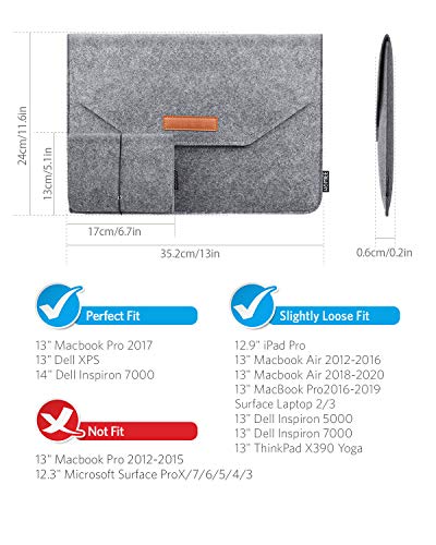 HOMIEE Funda Protectora de Fieltro para portátiles de 13-13.3 Pulgadas MacBook Pro Retina, MacBook Air, iPad Pro, DELL/Lenovo/HP/Chormebook Ultra Slim Notebook, Gris Claro