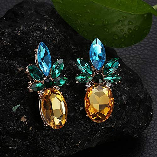 HONG-YANG Pendientes de Cristal Originario de Europa y América del Rhinestone Pendientes de piña Fruta de la Manera individualizada Artículos cotidianos (Color : Gold)