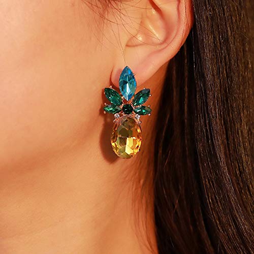 HONG-YANG Pendientes de Cristal Originario de Europa y América del Rhinestone Pendientes de piña Fruta de la Manera individualizada Artículos cotidianos (Color : Gold)