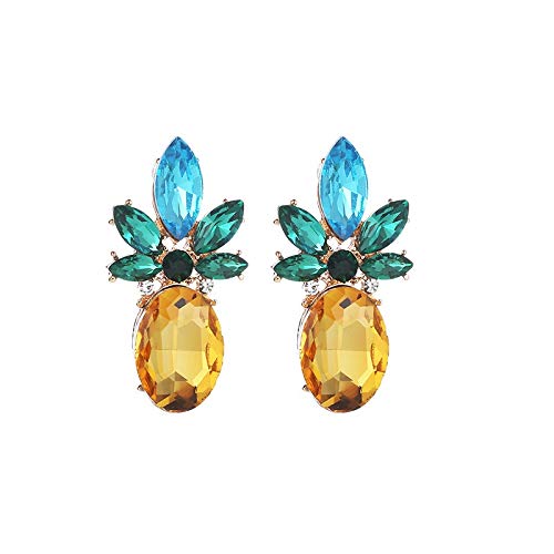 HONG-YANG Pendientes de Cristal Originario de Europa y América del Rhinestone Pendientes de piña Fruta de la Manera individualizada Artículos cotidianos (Color : Gold)