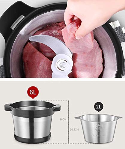 HONYGE Picadora De Carne Eléctrica, Picadora De Carne Mini Picadora Picadora De Alimentos De Acero Inoxidable De 6L para Carne Verduras Frutas Y Nueces Tazón De Acero Inoxidable