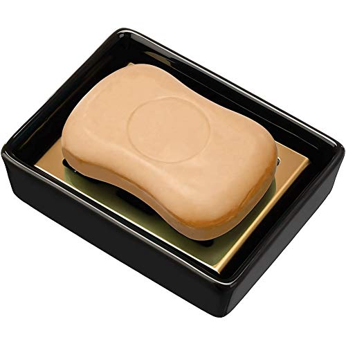 HONZUEN Jabonera, Jabonera de Cerámica de Jabón de Acero Inoxidable SUS 304 para Jabón Esponjas, Duradera Soap Dish Tray Box para La Cocina Ducha de Baño Fregadero, Fácil Limpieza