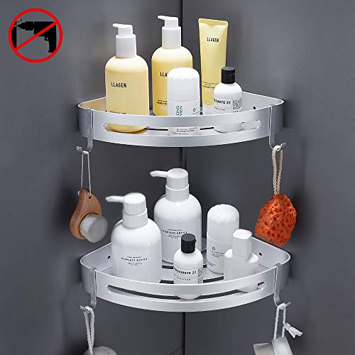 Hoomtaook Estantería Baño Estante de baño Cesta para Ducha, Organizador sin clavos Autoadhesivo, Alumnio espacial,Bandeja inoxidable para accesorios de baño y cocina, 2 Piezas