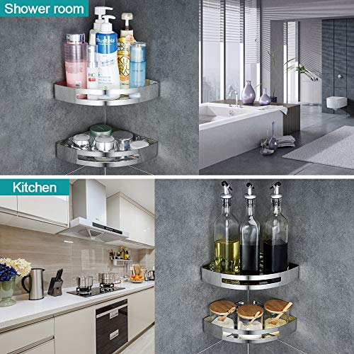 Hoomtaook Estanteria Ducha Estantería Baño Cesta Bandeja Para Pared de Ducha, Acero Inoxidable, Autoadhesivo, Fijación en Pared sin Daños Para Accesorios de Baño y Cocina, 2 Piezas