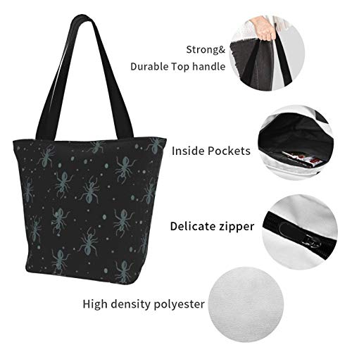 Hormigas grises dibujadas a mano con migas de pan y bolso de mano de lona de arena con bolsillo interior Adorable bolso de mano grande para playa, envío, comestibles, libros