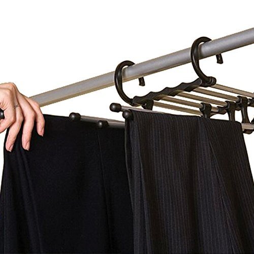 Hosaire 5 En 1 de Acero Inoxidable Pantalones de Múltiples Propósitos Perchas Vaqueros Organizador de Ropa Estante de Almacenamiento Plegable Espacio Ahorro Rack para Colgar 35 * 19 * 15CM (Negro1)