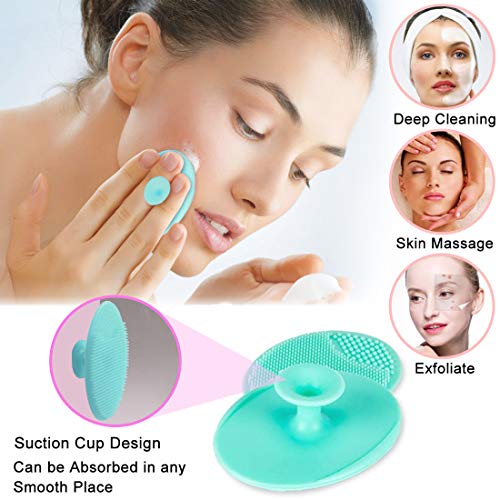 HOTLIKE Cepillo Espalda Ducha, 2 PCS, Cuerpo Cepillo + Cepillo Limpiador Facial Silicona, 2 in 1 Cepillo de Baño con Cerdas y Esponjas de Baño, Exfoliación Depurador Espuma Rica y Mango Largo